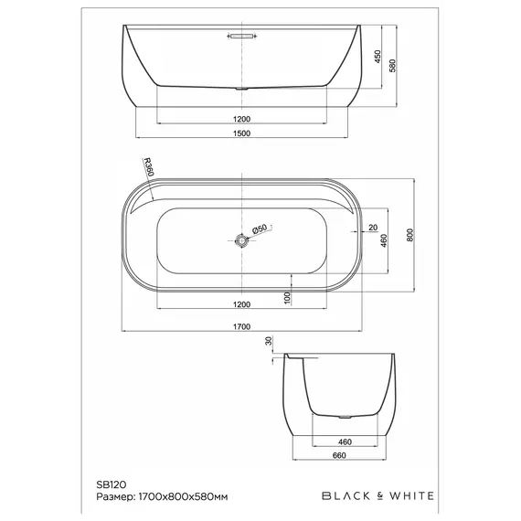 Акриловая ванна Black&White SB120