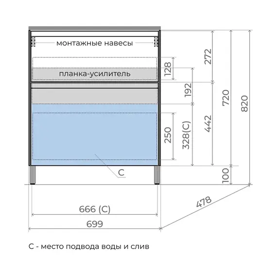 Тумба напольная Style line  "ЛИМА" эмаль, с раковиной LINE , 2 ящ., PLUS, белый матовый