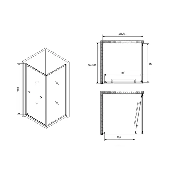 Душевой уголок ABBER Schwarzer Diamant AG0A090B/100B прозрачное/черный