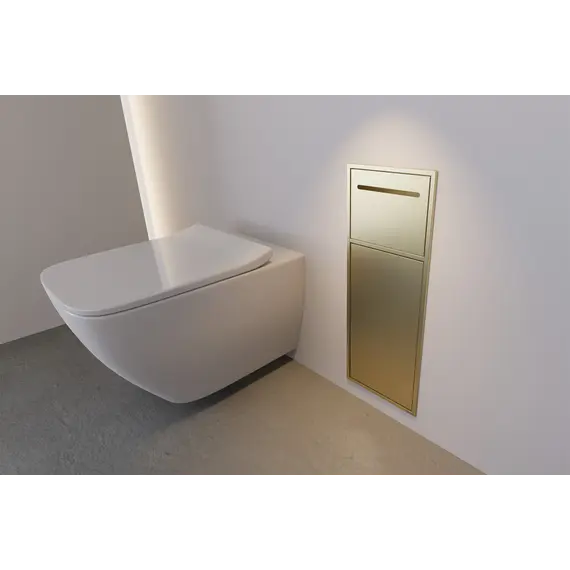 Скрытая настенная ниша из нержавеющей стали ABBER Nischen AN3008G с корзиной и бумагодержателем, золото матовое