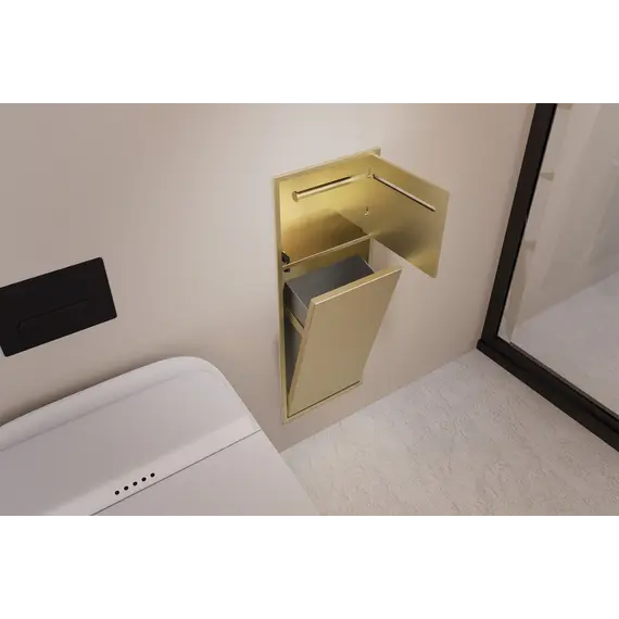 Скрытая настенная ниша из нержавеющей стали ABBER Nischen AN3008G с корзиной и бумагодержателем, золото матовое