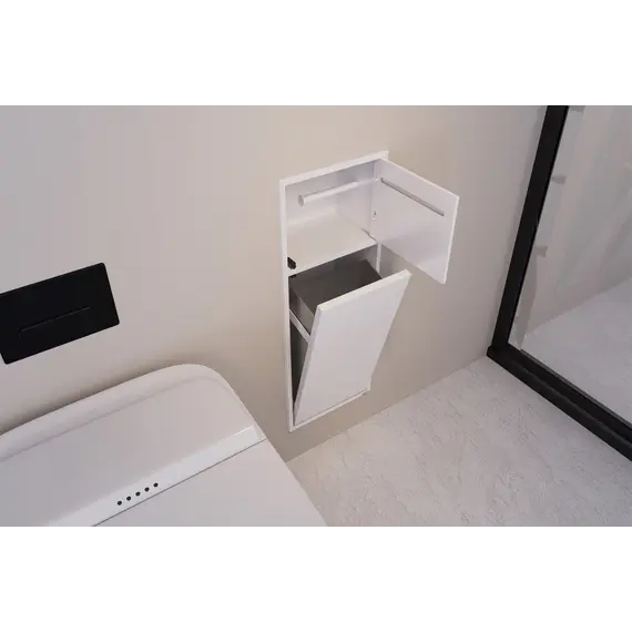 Скрытая настенная ниша из нержавеющей стали ABBER Nischen AN3008MW с корзиной и бумагодержателем, белая матовая