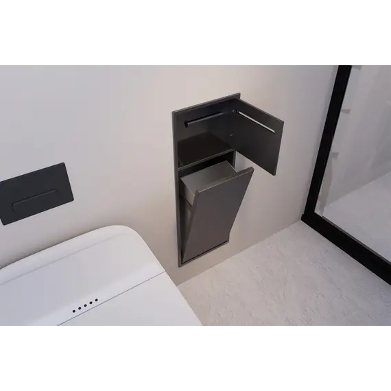 Скрытая настенная ниша из нержавеющей стали ABBER Nischen AN3008NG с корзиной и бумагодержателем, никель