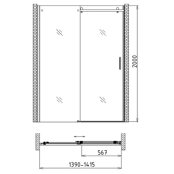 Душевая дверь раздвижная Gemy Modern Gent 140х200 прозрачное стекло
