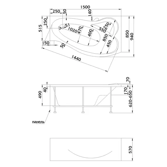 Ванна акриловая  1Marka  GRACIA  L/R