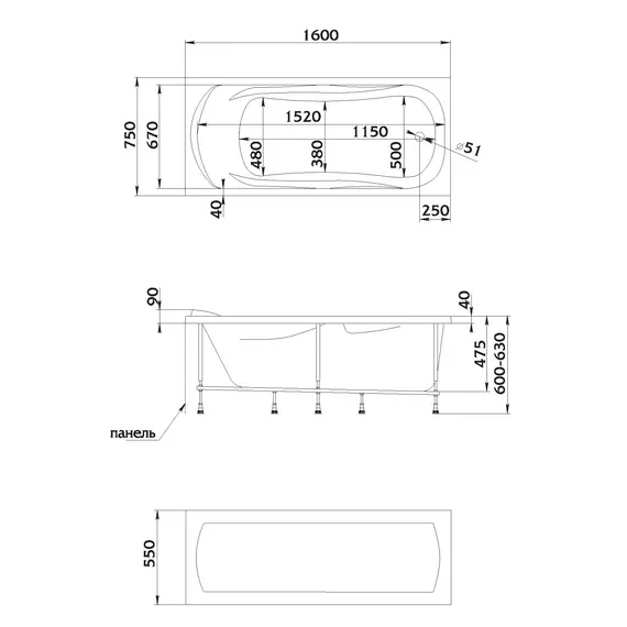 Ванна 1Marka KLEO 160x75