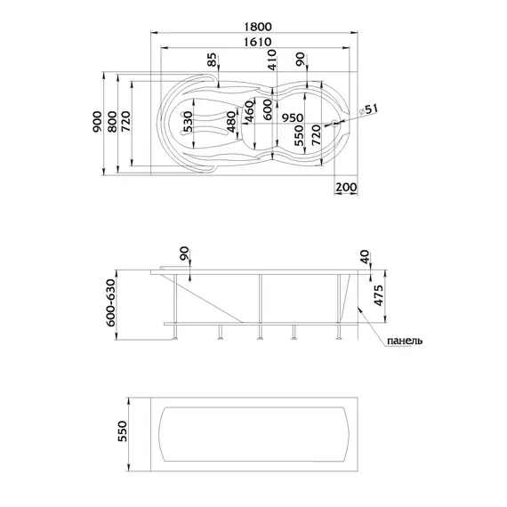Ванна 1Marka акриловая TAORMINA 180*90