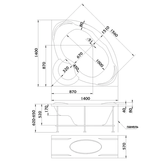 Ванна Marka One TRAPANI 140x140