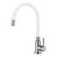 Смеситель д/кухни MELANA ELASTICO-610401W нерж.сталь, однорычажный,гибкий излив,сатин+белый