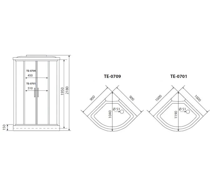 Душевая кабина четверть круга Timo ECO TE-0701/0709 низкий поддон, Выбрать размер: 100x100 , Комплектация: гидромассаж, изображение 2