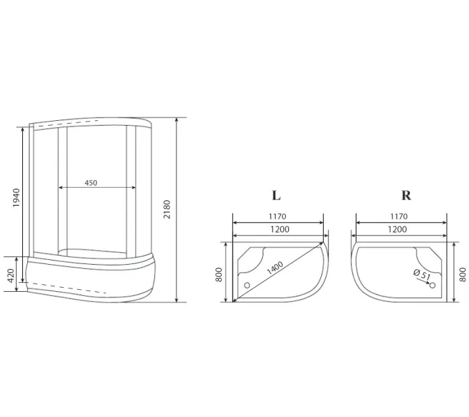 Душевая кабина асимметричная Timo ECO TE-0720 L/R высокий поддон 120*80, Ориентация: Правая , Комплектация: гидромассаж, изображение 13