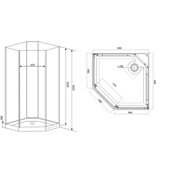 Душевая кабина многоугольная Timo PREMIUM ILMA-701/709, Выбрать цвет: Хром, Выбрать размер: 90x90, Внешний вид: без крыши, изображение 2