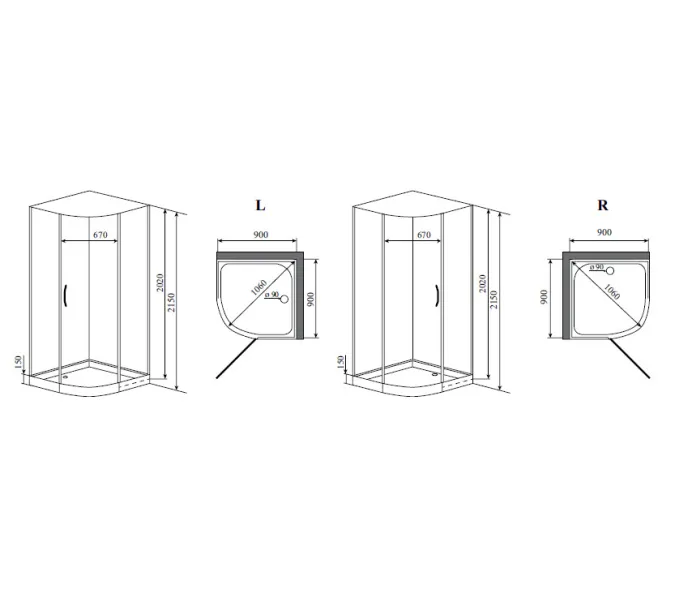 Душевая кабина четверть круга Timo Premium ARMO H-506 90х90х215 стекл.крыша, изображение 6