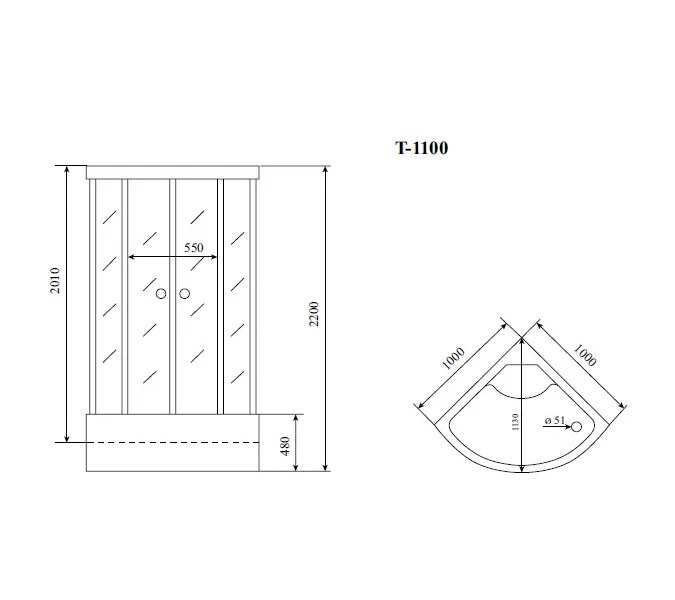 Душевая кабина четверть круга Timo COMFORT  T-8800/8890F, Цвет стекла: матовое, Цвет профиля: Хром, Тип поддона: Высокий, Выбрать размер: 100x100 , Комплектация: COMFORT, изображение 15