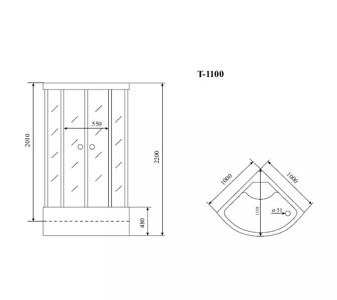 Душевая кабина четверть круга Timo STANDART  T-1100/1180/1190 высокий поддон, Цвет стекла: тонированное, Выбрать цвет: Хром, Выбрать размер: 100x100 , Комплектация: гидромассаж, изображение 9