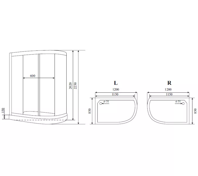 Душевая кабина асимметричная Timo STANDART  T-6602 SF R/L  Silver Fabric низкий поддон 120*85, Цвет стекла: матовое, Цвет профиля: Хром, Тип поддона: Низкий, Выбрать размер: 120x85, Ориентация: Левая, Комплектация: без гидромассажа, изображение 2