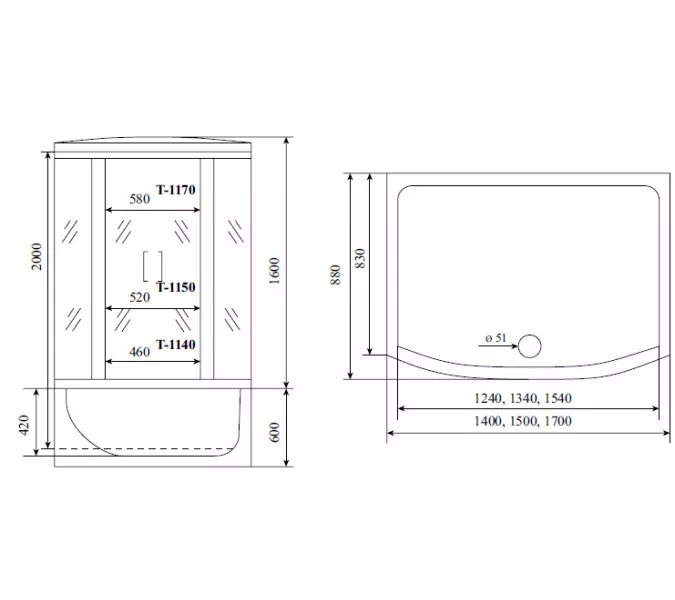 Душевая кабина прямоугольная Timo COMFORT  T-8840/8850/8870F высокий поддон, Выбрать размер: 140x88, Цвет стекла: матовое, изображение 19