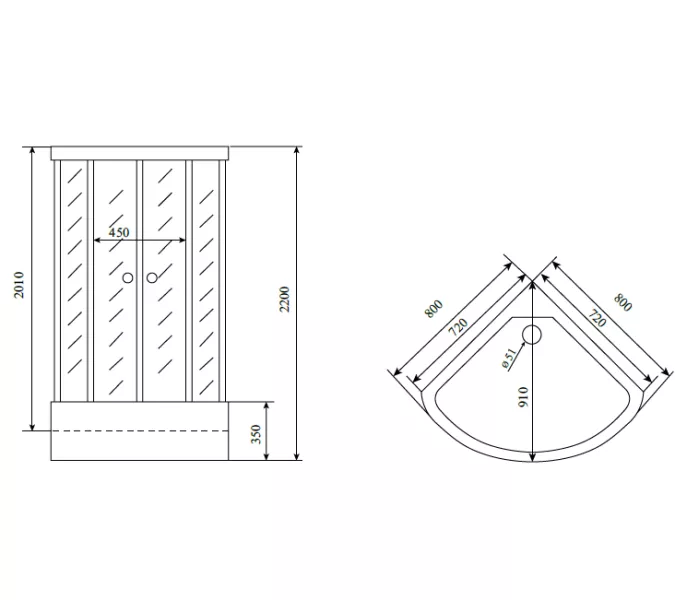 Душевая кабина четверть круга Timo Standart  T-6600/6680/6690 SF высокий поддон, Цвет стекла: матовое, Выбрать цвет: Хром, Выбрать размер: 80x80 , Комплектация: без гидромассажа, изображение 5