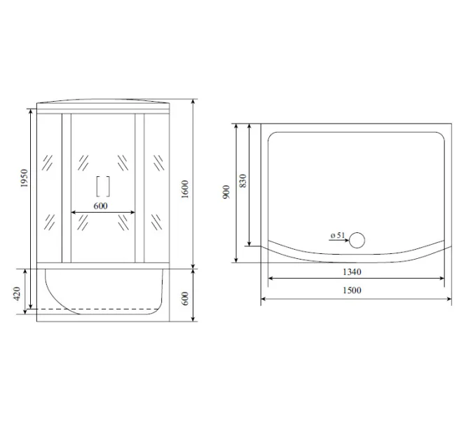 Душевая кабина  прямоугольная Timo LUX  T-7750/7770 высокий поддон, Выбрать размер: 150x88, Внешний вид: маленькое зеркало, изображение 14