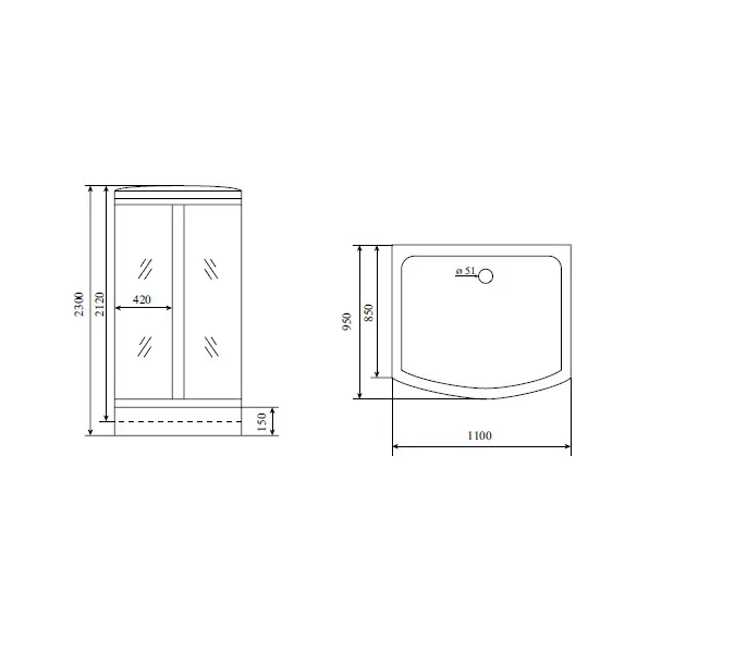 Душевая кабина  прямоугольная Timo Lux TL-1501  95х110, изображение 6