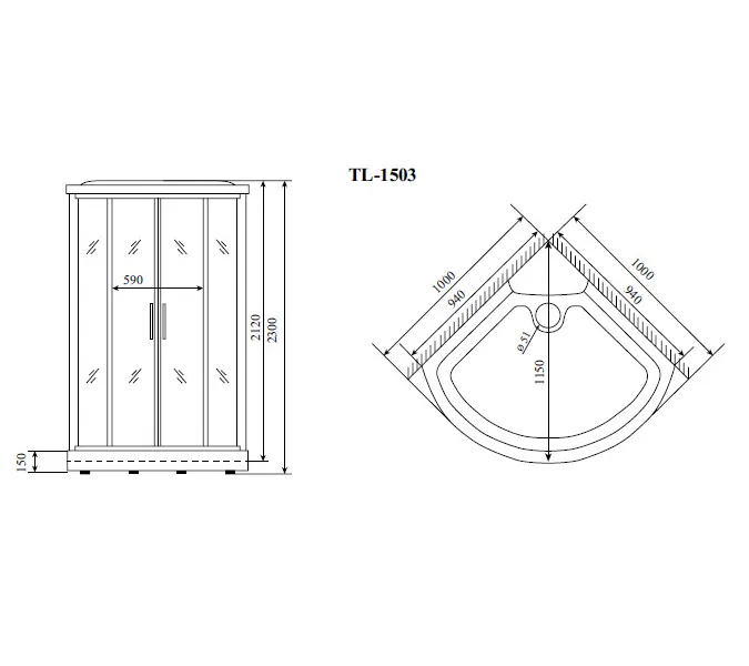 Душевая кабина четверть круга Timo Lux TL низкий поддон, Выбрать размер: 100х100, Комплектация: гидромассаж, изображение 2