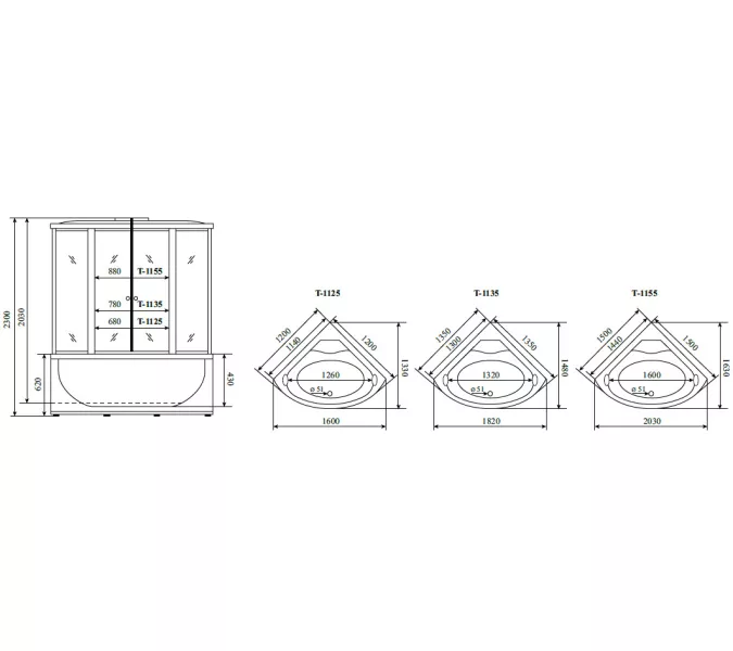 Душевая кабина четверть круга Timo STANDART  T-1125/1135/1155 Г/М с электрикой, Выбрать размер: 120x120, изображение 7