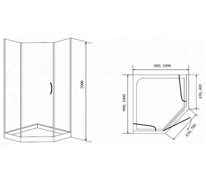 Душевое ограждение TIMO BY-839 прозрачное стекло с поддоном, Выбрать размер: 100х100, изображение 2
