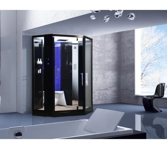 Душевая кабина с паром Orans SR-89106S black, Цвет стекла: прозрачное, Цвет профиля: Черный, Тип поддона: Низкий, Выбрать размер: 130x130