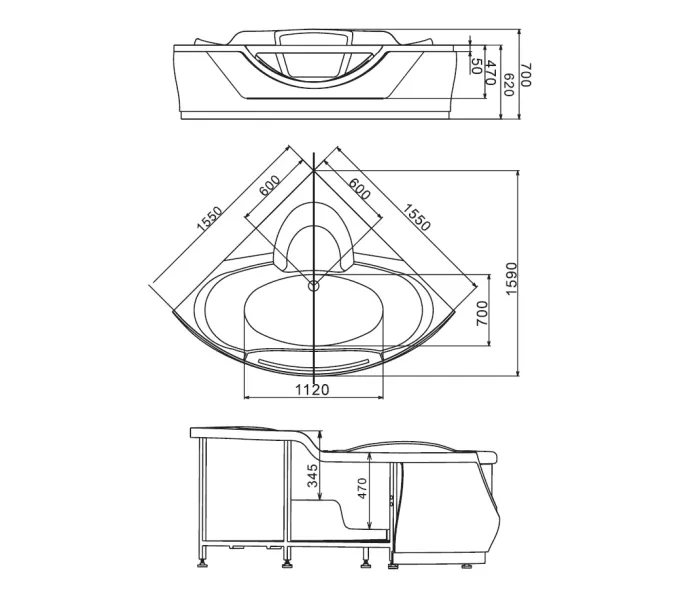 Акриловая гидромассажная ванна  Gemy G9025  155*155, Комплектация: гидромассаж, хромотерапия, изображение 4