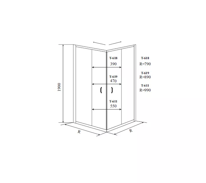 Душевое ограждение TIMO ALTTI прозрачное стекло, Выбрать размер: 900x900, изображение 2