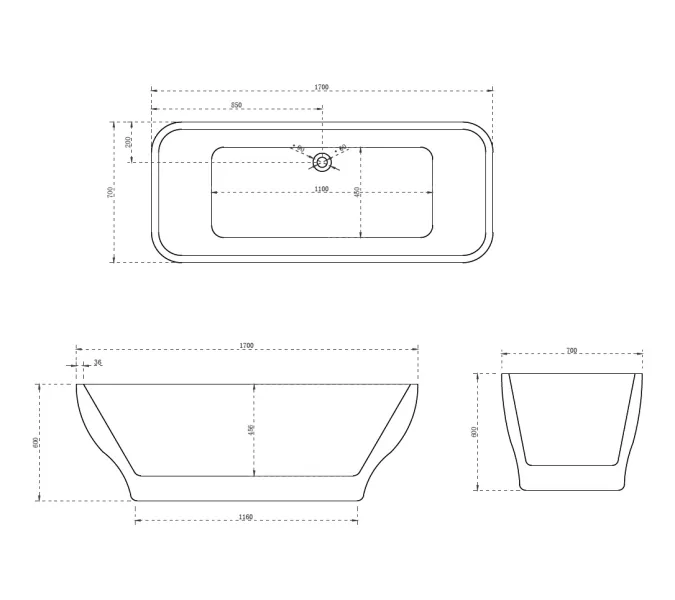 Акриловая ванна ABBER AB9220 170х70, изображение 4