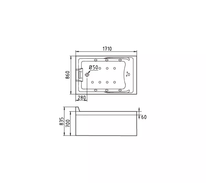 Акриловая гидромассажная ванна Gemy G9066 II, Ориентация: Левая, Комплектация: гидромассаж, аэромассаж, электр.пульт хромотерапия, TV, изображение 5