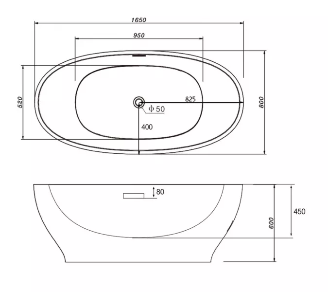 Акриловая ванна ABBER AB9207 165х80, Выбрать цвет: Белый, изображение 5