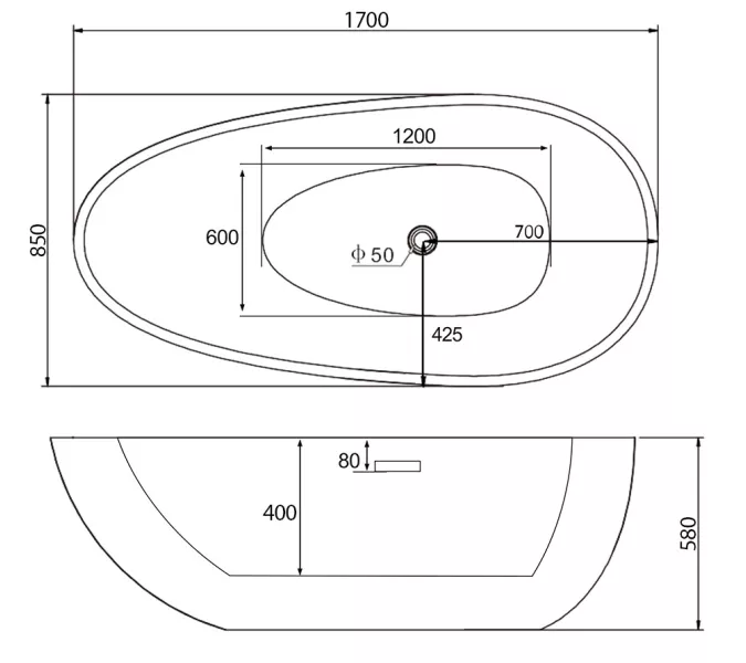 Акриловая ванна ABBER AB9211 170х80, Выбрать цвет: Белый, изображение 5