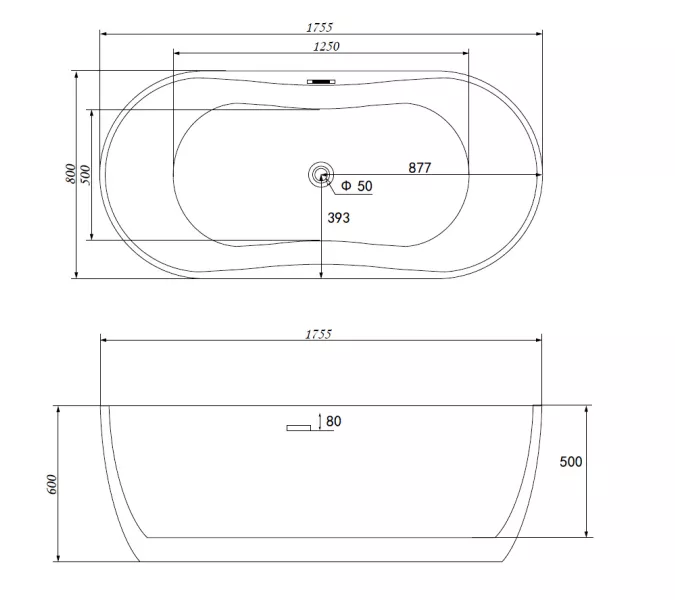 Акриловая ванна ABBER AB9219 175*80, Комплектация: без аэромассажа, изображение 2