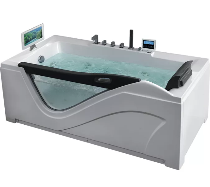 Акриловая гидромассажная ванна Gemy G9055, Ориентация: Левая, Комплектация: гидромассаж, аэромассаж, электр.пульт хромотерапия, TV
