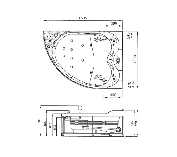Акриловая гидромассажная ванна Gemy G9086, Ориентация: Правая, Комплектация: гидромассаж, аэромассаж, электр.пульт хромотерапия, TV, изображение 3