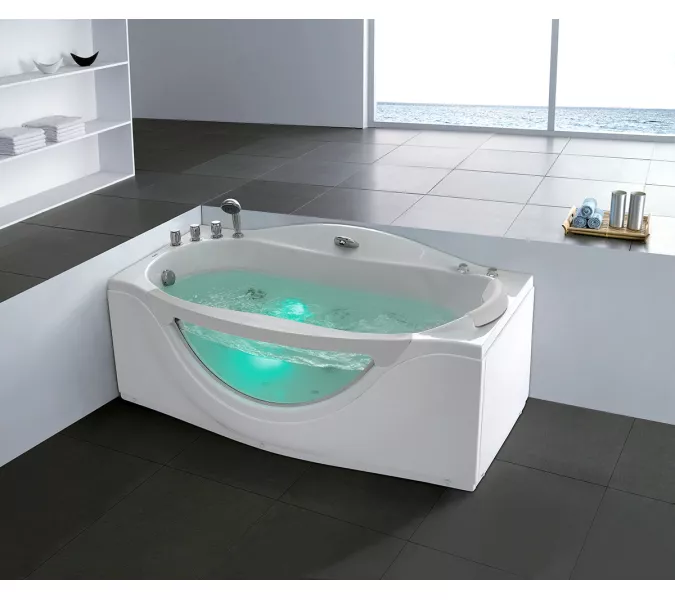 Акриловая гидромассажная ванна  Gemy G9072, Ориентация: Левая, Комплектация: гидромассаж, хромотерапия, изображение 2