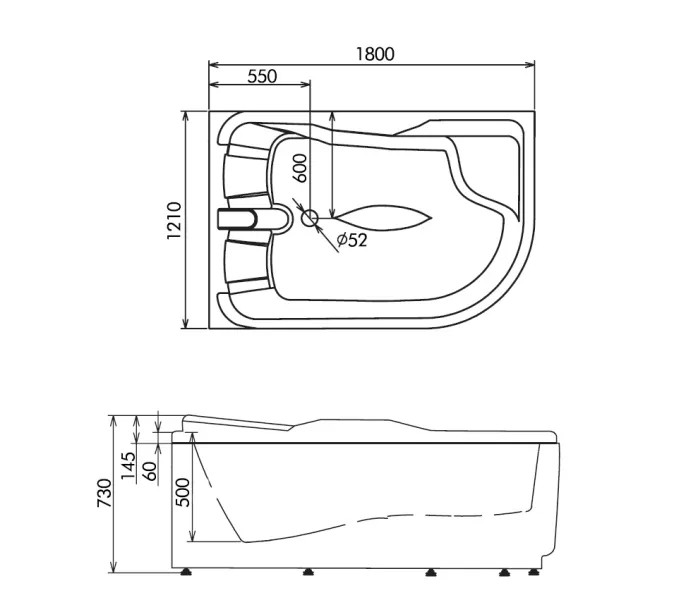 Акриловая гидромассажная ванна Gemy G9083, Ориентация: Левая, Комплектация: гидромассаж, хромотерапия, изображение 5
