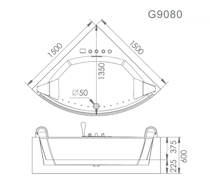 Акриловая ванна Gemy G9080  150*150, изображение 6