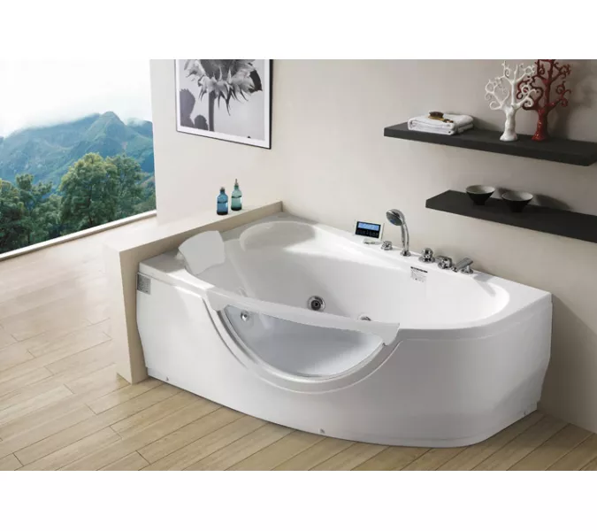 Акриловая гидромассажная ванна Gemy G9046, Выбрать размер: 990x1710, Ориентация: Левая, Комплектация: гидромассаж, аэромассаж, электр.пульт,хромотерапия, изображение 2