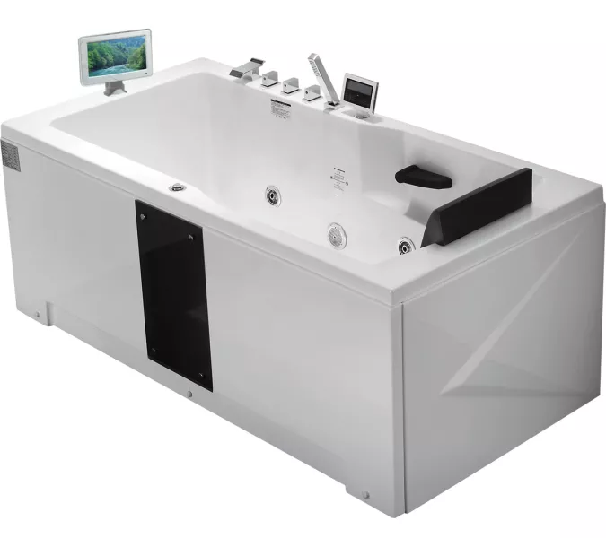 Акриловая гидромассажная ванна Gemy G9066 II, Ориентация: Левая, Комплектация: гидромассаж, аэромассаж, электр.пульт хромотерапия, TV