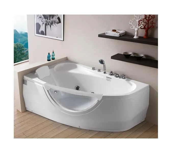 Акриловая гидромассажная ванна Gemy G9046, Выбрать размер: 960x1610, Ориентация: Левая, Комплектация: гидромассаж, хромотерапия, изображение 2