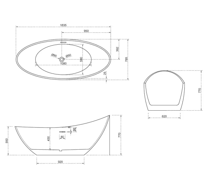 Акриловая ванна ABBER AB9233G 184х80, Выбрать цвет: Серый, изображение 2