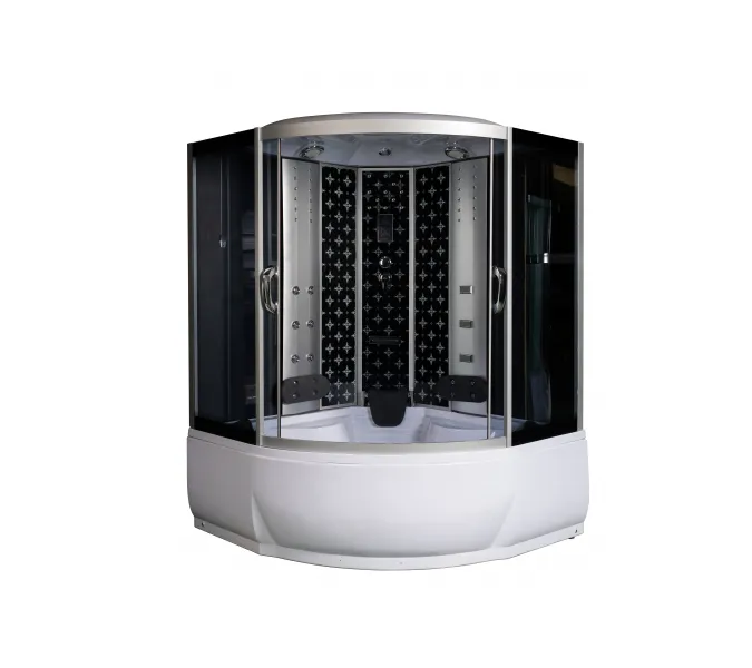 Душевая кабина четверть круга River TEMZA TH черная тонированные стекла  высокий поддон, Цвет стекла: тонированное, Цвет профиля: Хром, Выбрать цвет: Черный, Тип поддона: Высокий, Выбрать размер: 150x150