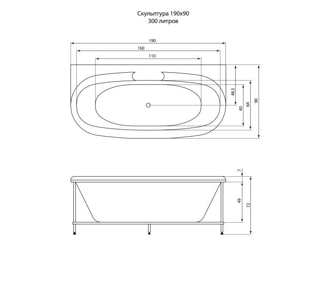 Акриловая ванна Aquatika Скульптура 190*90, Комплектация: Standart, изображение 2