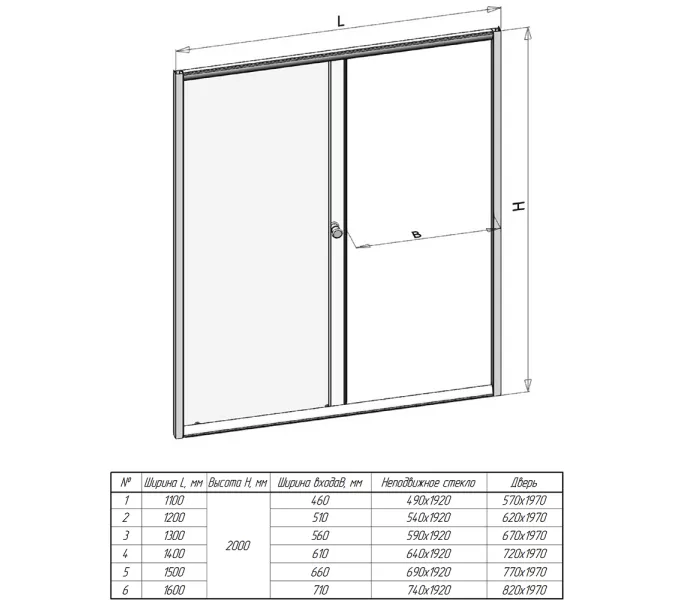 Душевая дверь раздвижная  Radomir Вита (матовая), Цвет стекла: матовое, Цвет профиля: Белый, Выбрать размер: 110, изображение 3