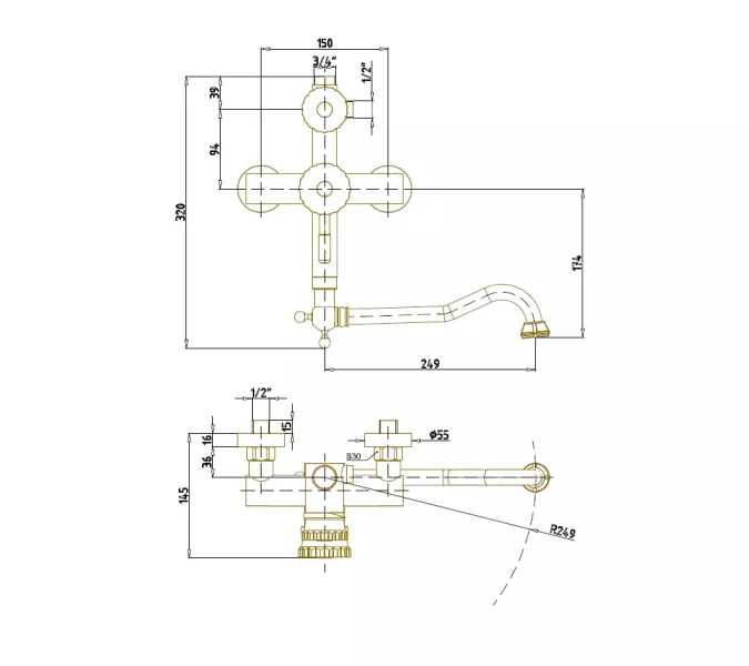 Bronze De Luxe Windsor Комплект для ванной и душа одноручковый, Излив (см): 25, изображение 4