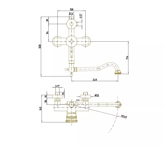 Bronze De Luxe Windsor  Комплект для ванной и душа двухручковый, изображение 4