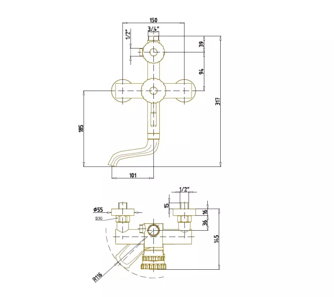 Bronze De Luxe Windsor Комплект одноручковый для ванны и душа, Излив (см): 10, изображение 5